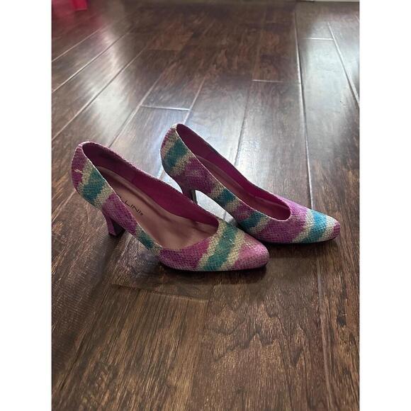 Bellini Pumps Purple Teal White Snakeskin Print Pointed Toe Kitten Heel Exotic - Picture 5 of 6
